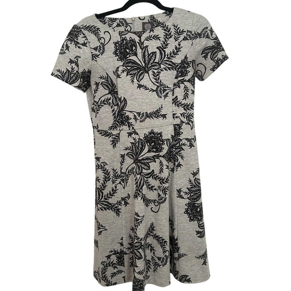 Vince Camuto Floral Gray‎ & Black Pocket Dress size 4